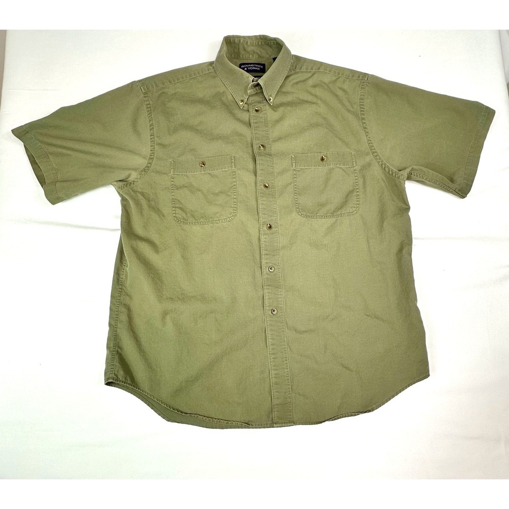 Roundtree & Yorke Button‎ Down Mens Peached Twill Short Sleeve Olive Green L